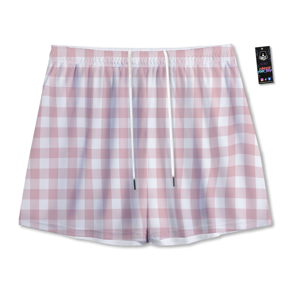 Check White And Pink Print Pattern Mesh Shorts