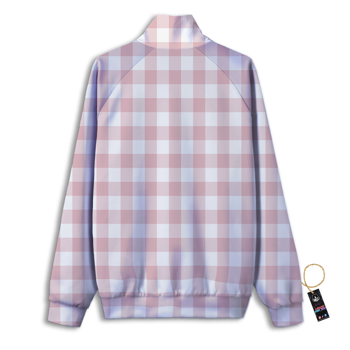 Check White And Pink Print Pattern Track Jacket-grizzshop