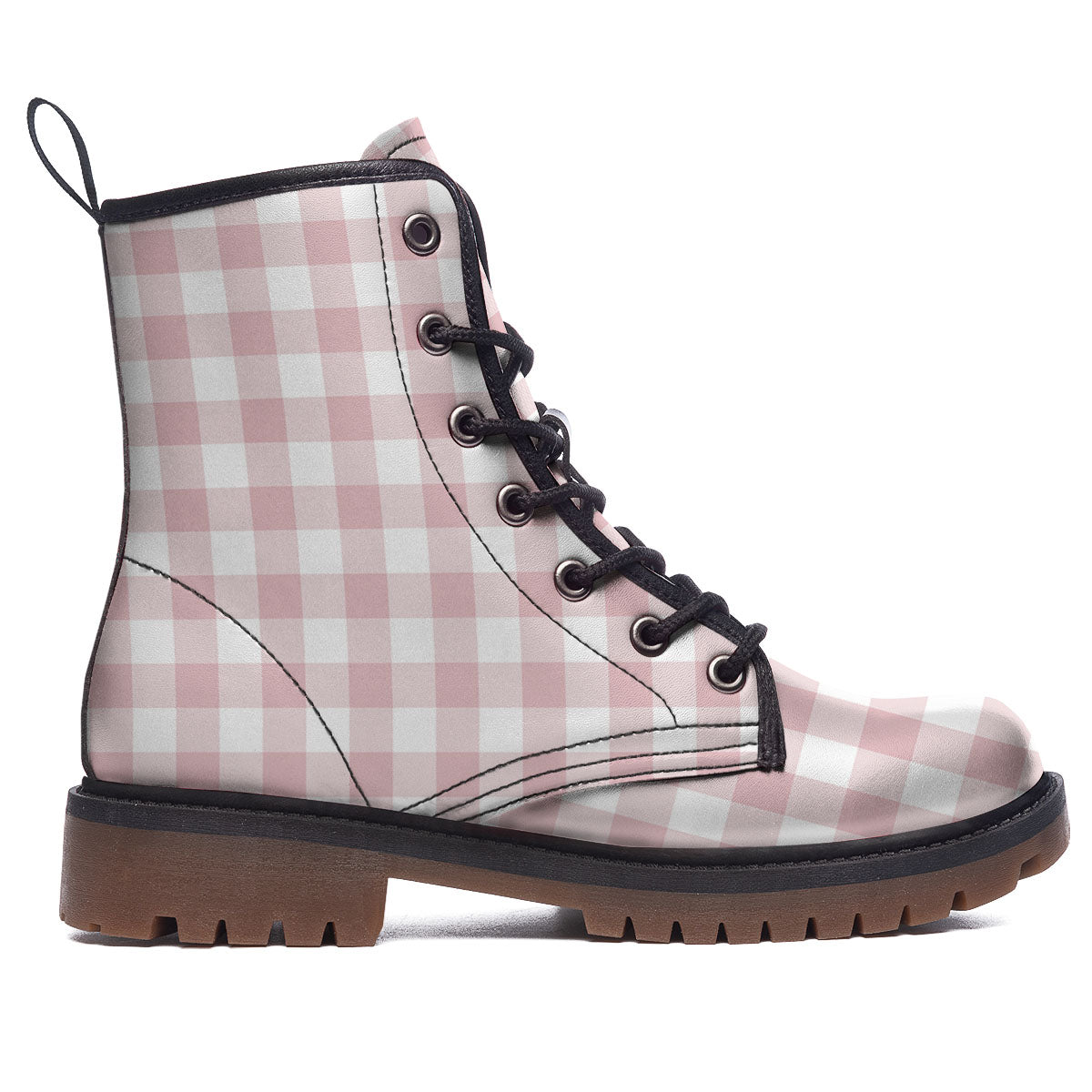 Check White And Pink Print Pattern Work Boots-grizzshop