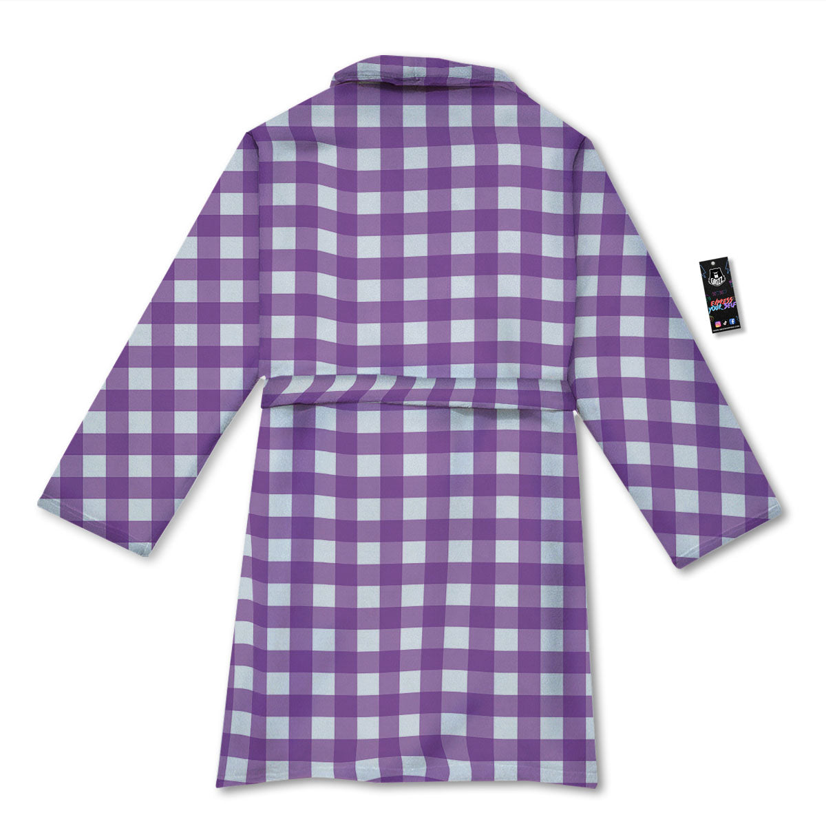 Check White And Purple Print Pattern Bathrobe-grizzshop