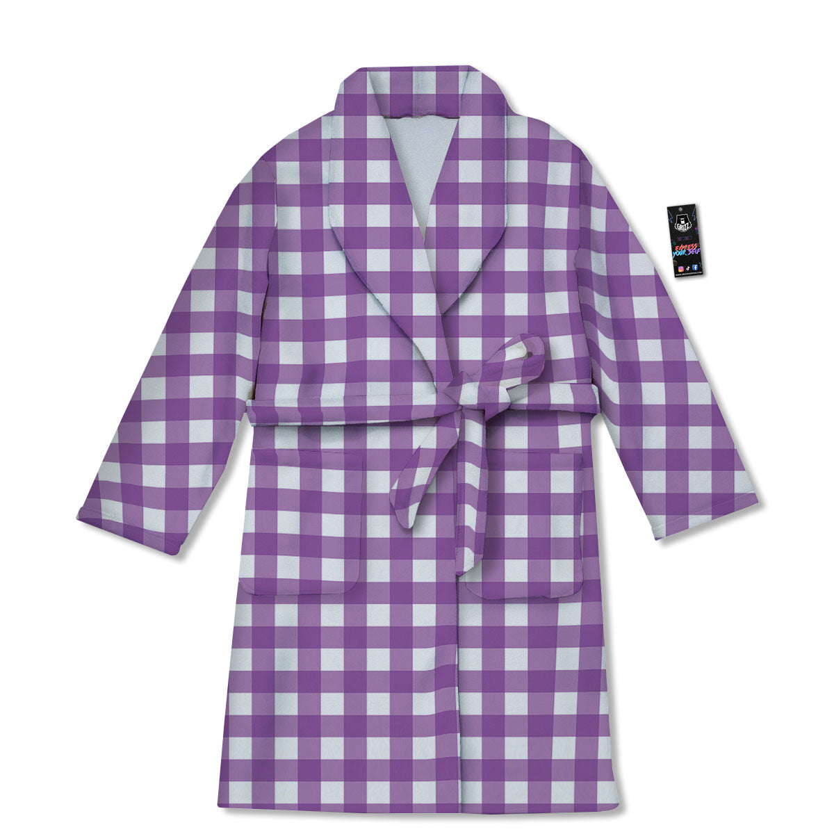 Check White And Purple Print Pattern Bathrobe-grizzshop