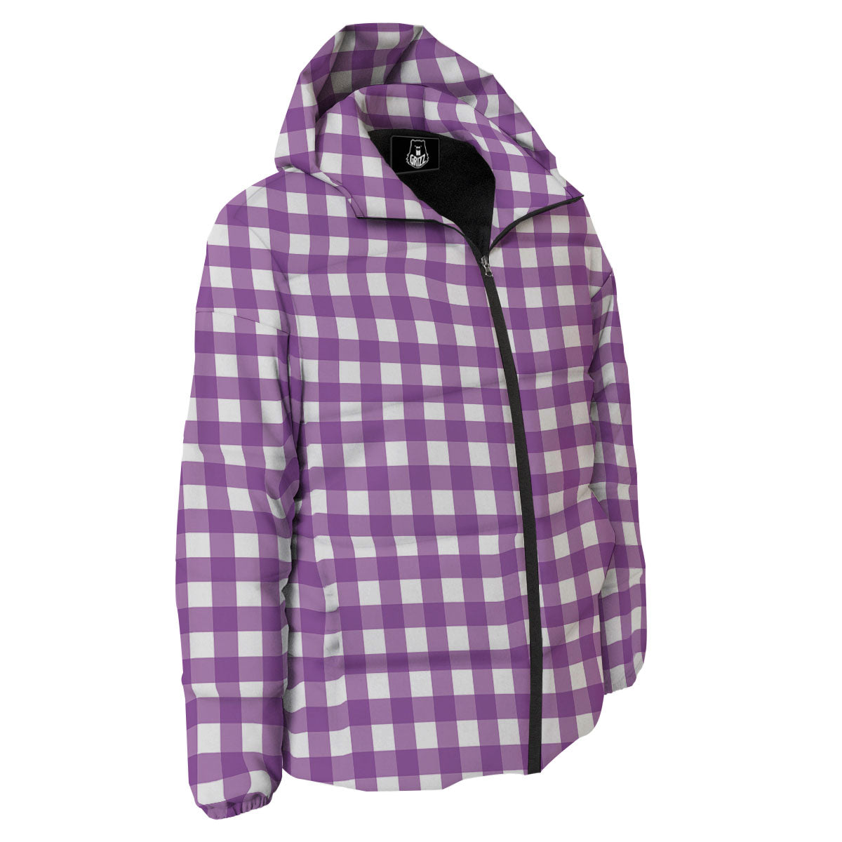 Check White And Purple Print Pattern Down Jacket-grizzshop