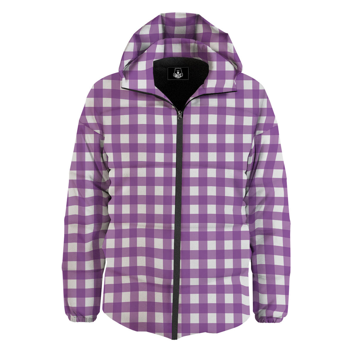 Check White And Purple Print Pattern Down Jacket-grizzshop