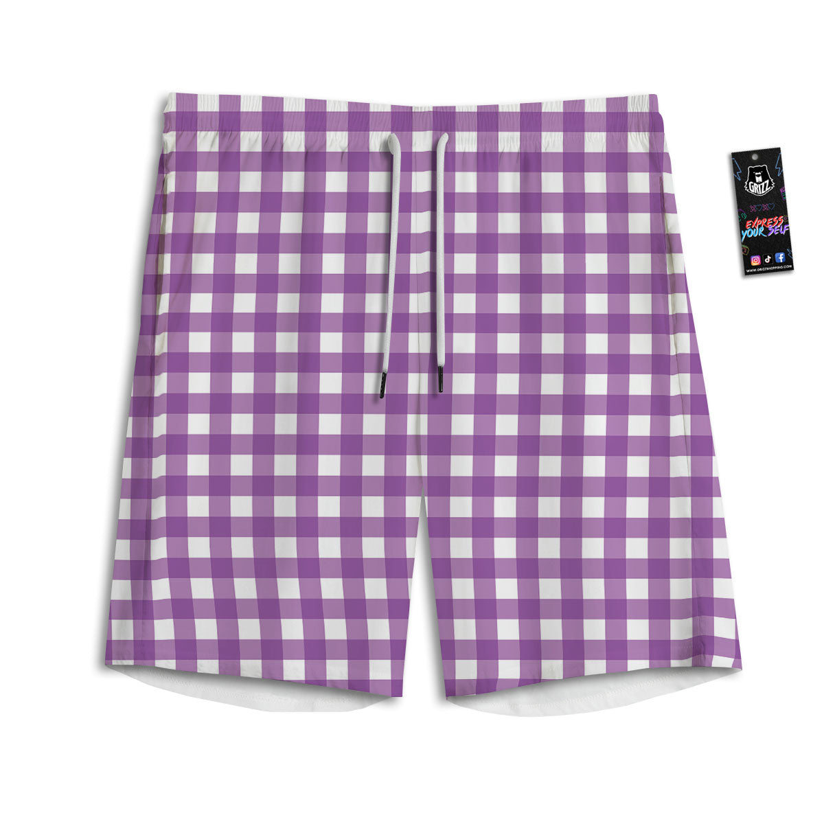 Check White And Purple Print Pattern Men's Athletic Shorts