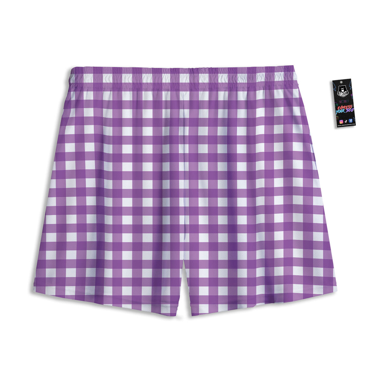 Check White And Purple Print Pattern Mesh Shorts