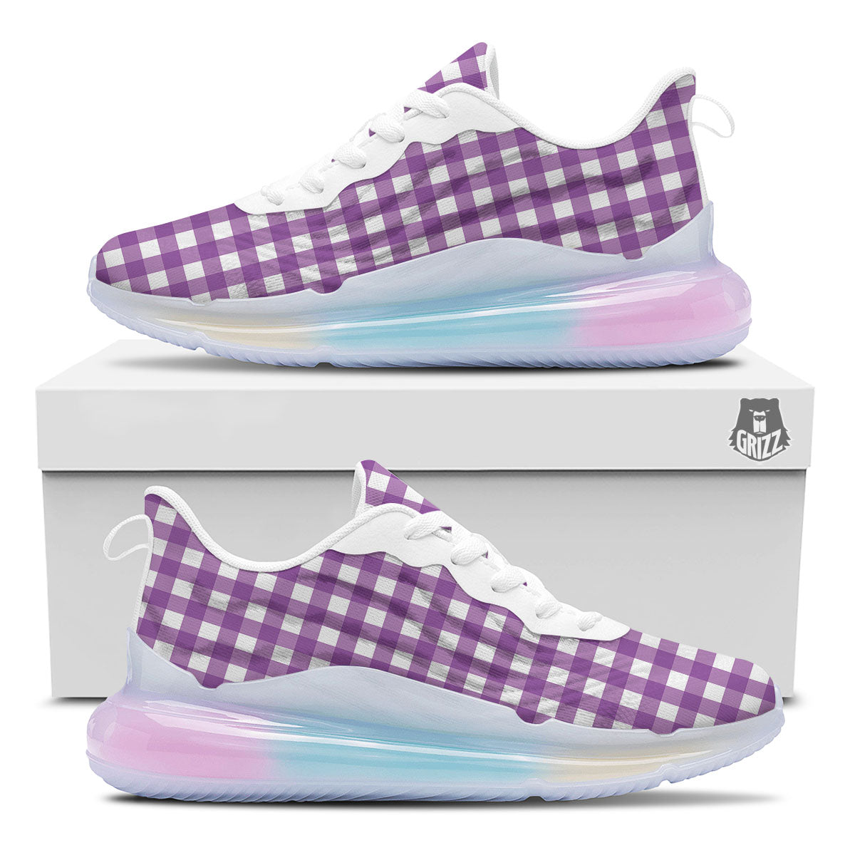 Check White And Purple Print Pattern Running Sneakers-grizzshop
