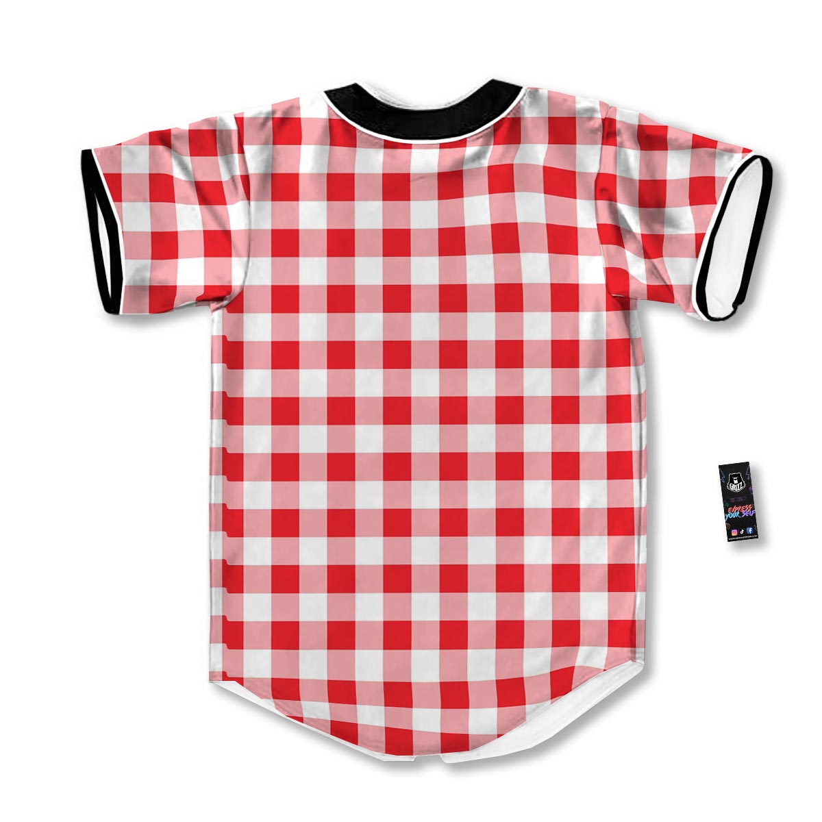 Check White And Red Print Pattern Baseball Jersey-grizzshop