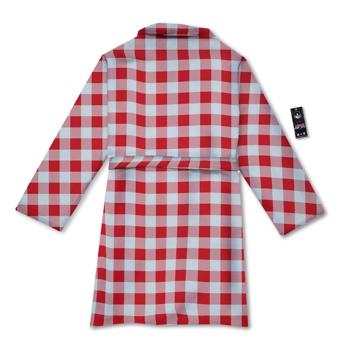 Check White And Red Print Pattern Bathrobe-grizzshop