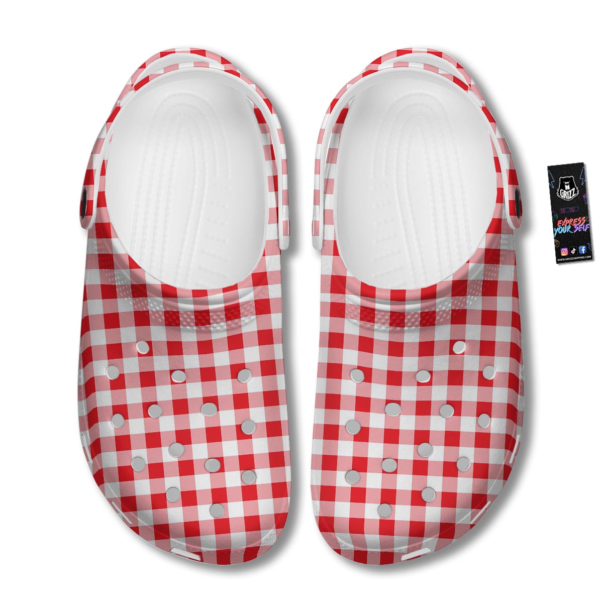 Check White And Red Print Pattern Clog-grizzshop