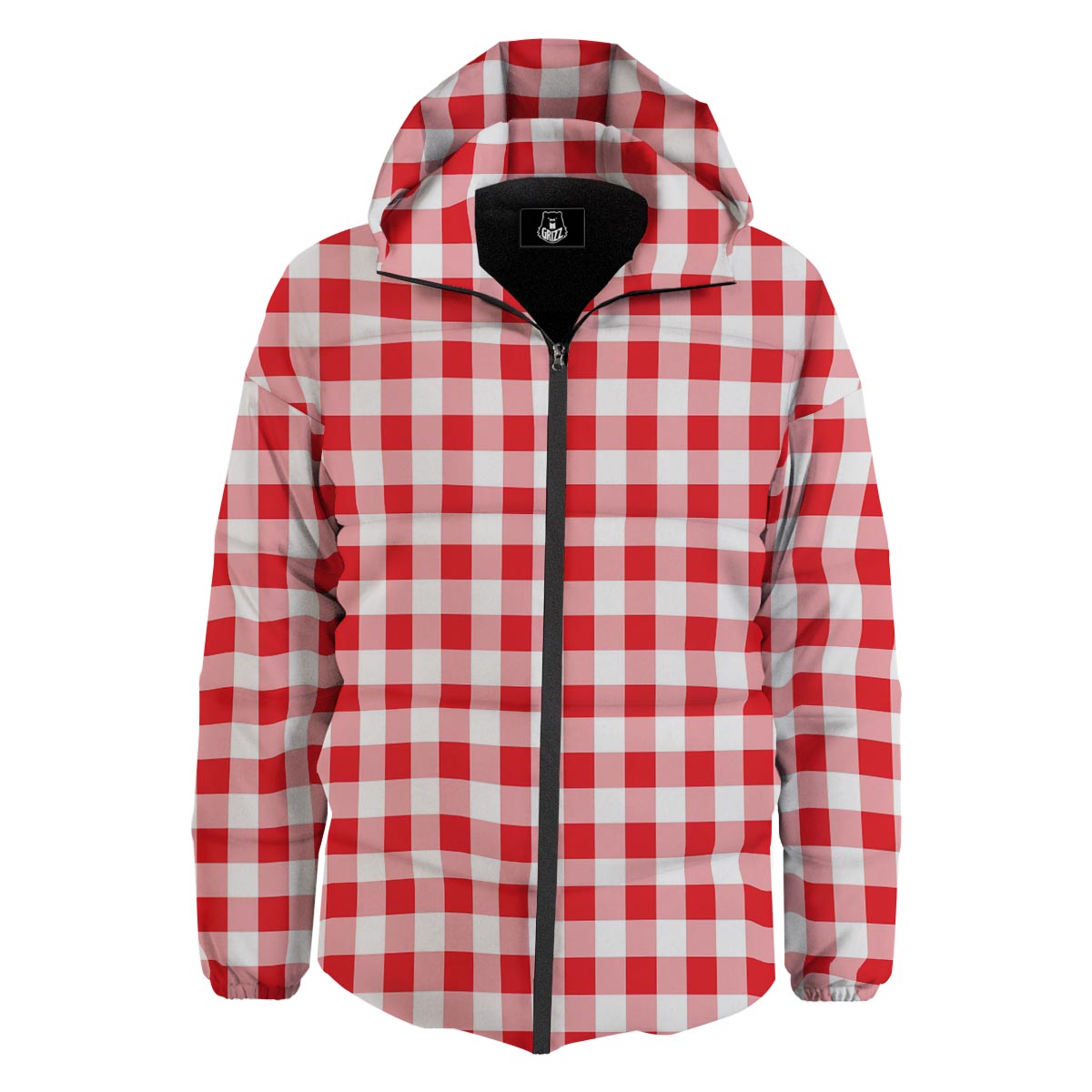 Check White And Red Print Pattern Down Jacket-grizzshop