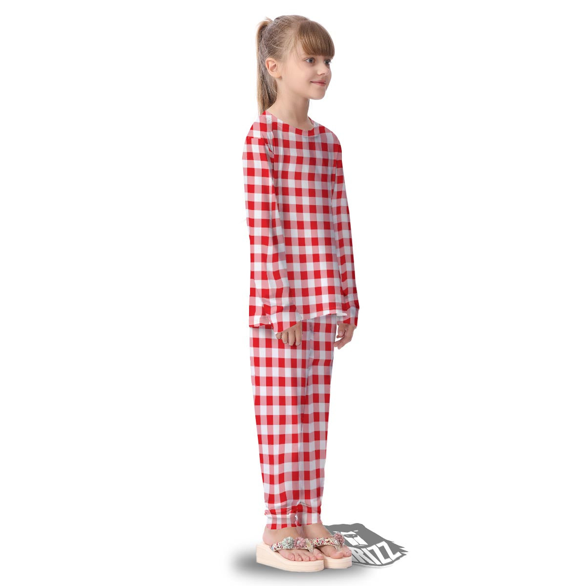 Check White And Red Print Pattern Kid's Pajamas-grizzshop