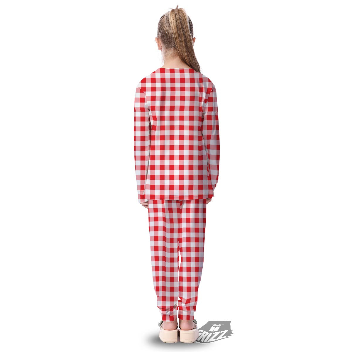 Check White And Red Print Pattern Kid's Pajamas-grizzshop