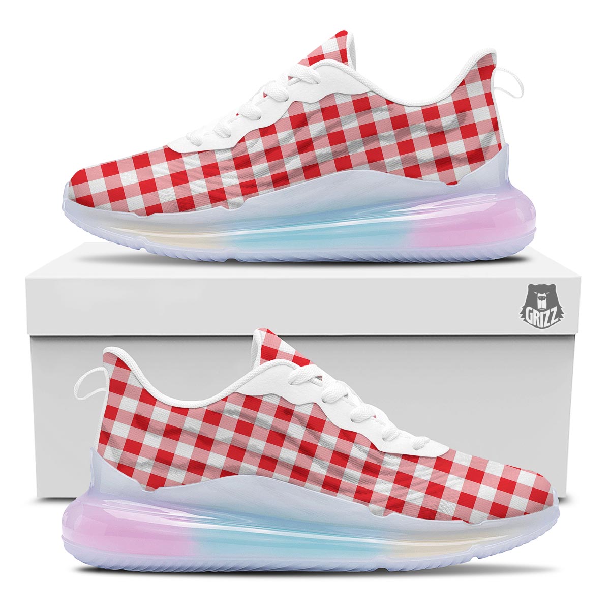 Check White And Red Print Pattern Running Sneakers-grizzshop