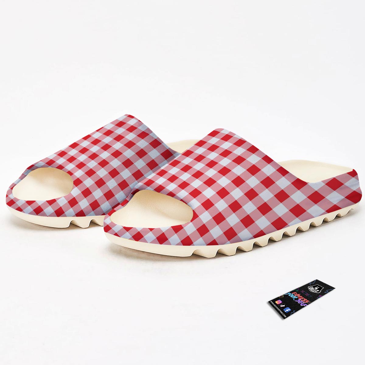 Check White And Red Print Pattern Sandals-grizzshop