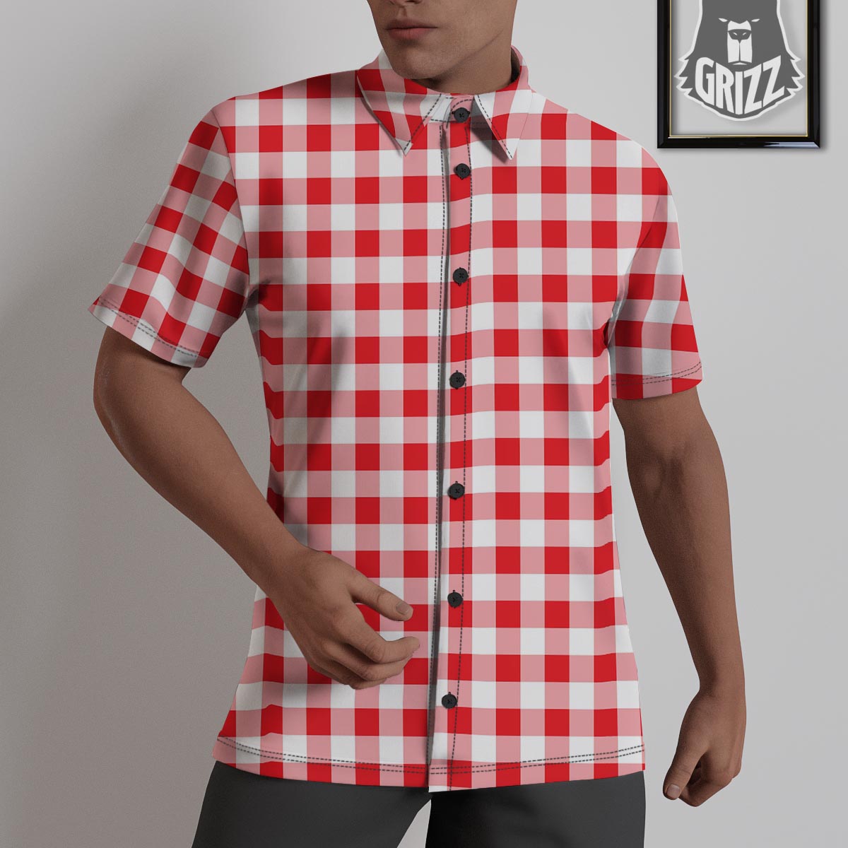 Check White And Red Print Pattern Untucked Shirts-grizzshop