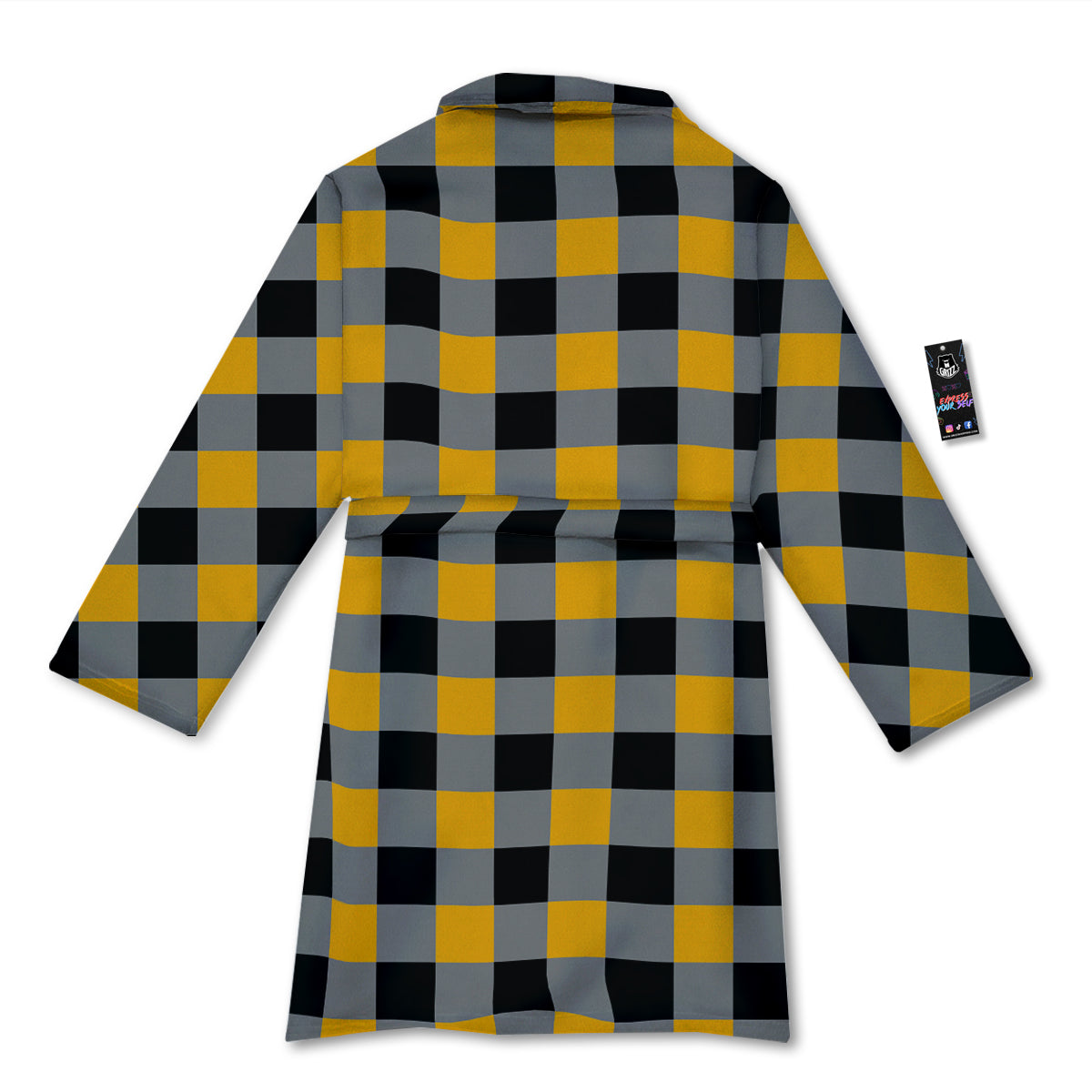 Check Yellow And Black Print Pattern Bathrobe-grizzshop