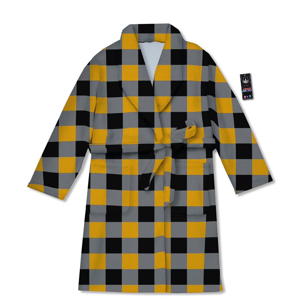 Check Yellow And Black Print Pattern Bathrobe-grizzshop