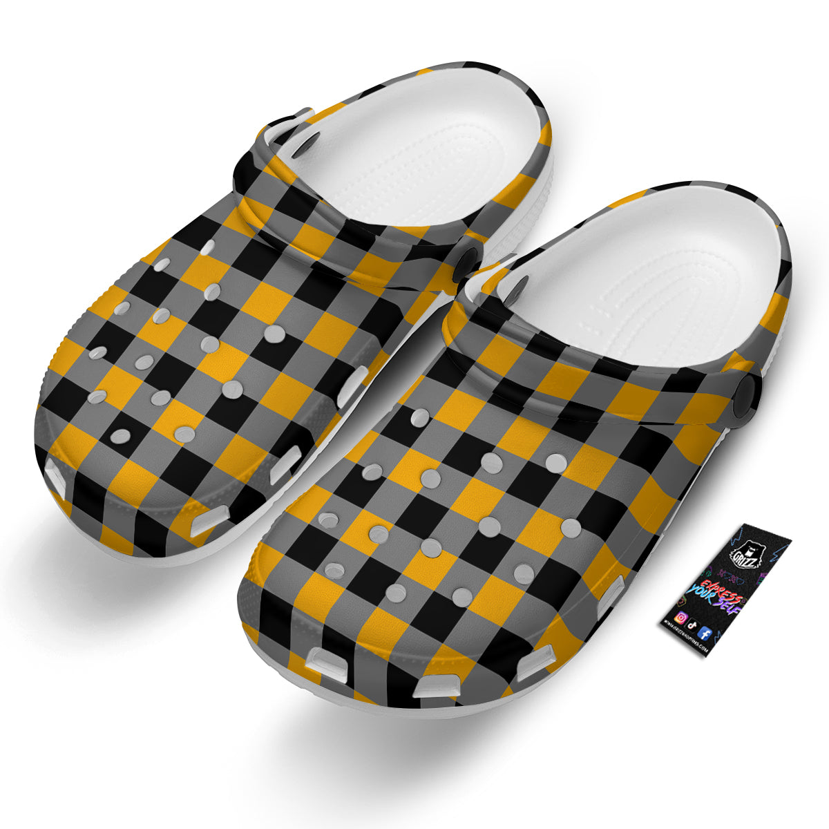 Check Yellow And Black Print Pattern Clog-grizzshop