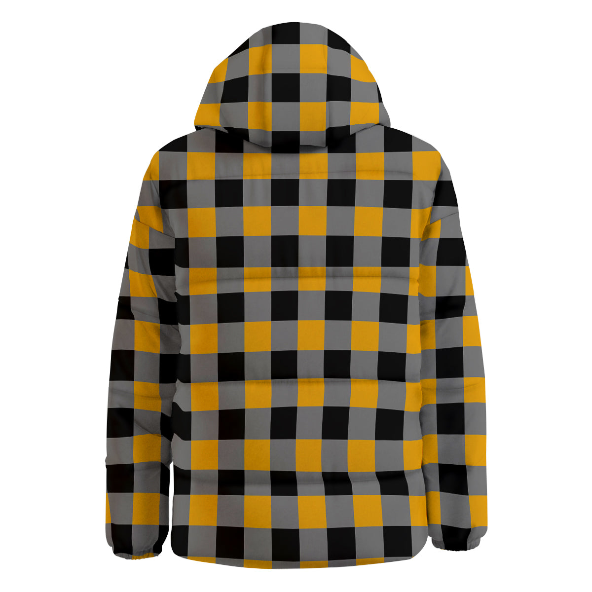 Check Yellow And Black Print Pattern Down Jacket-grizzshop