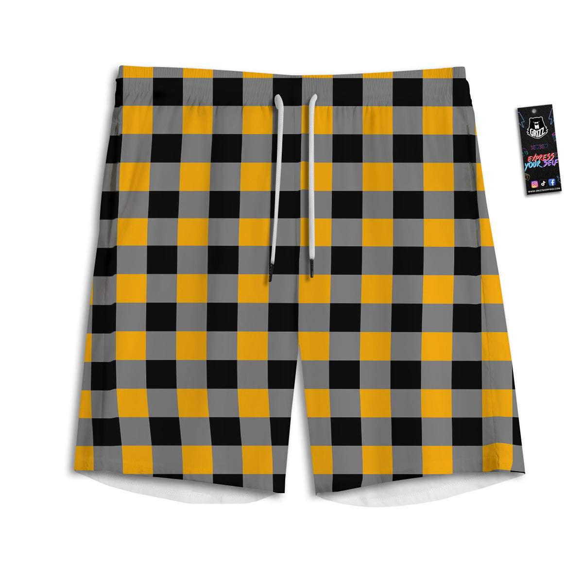 Check Yellow And Black Print Pattern Men's Athletic Shorts