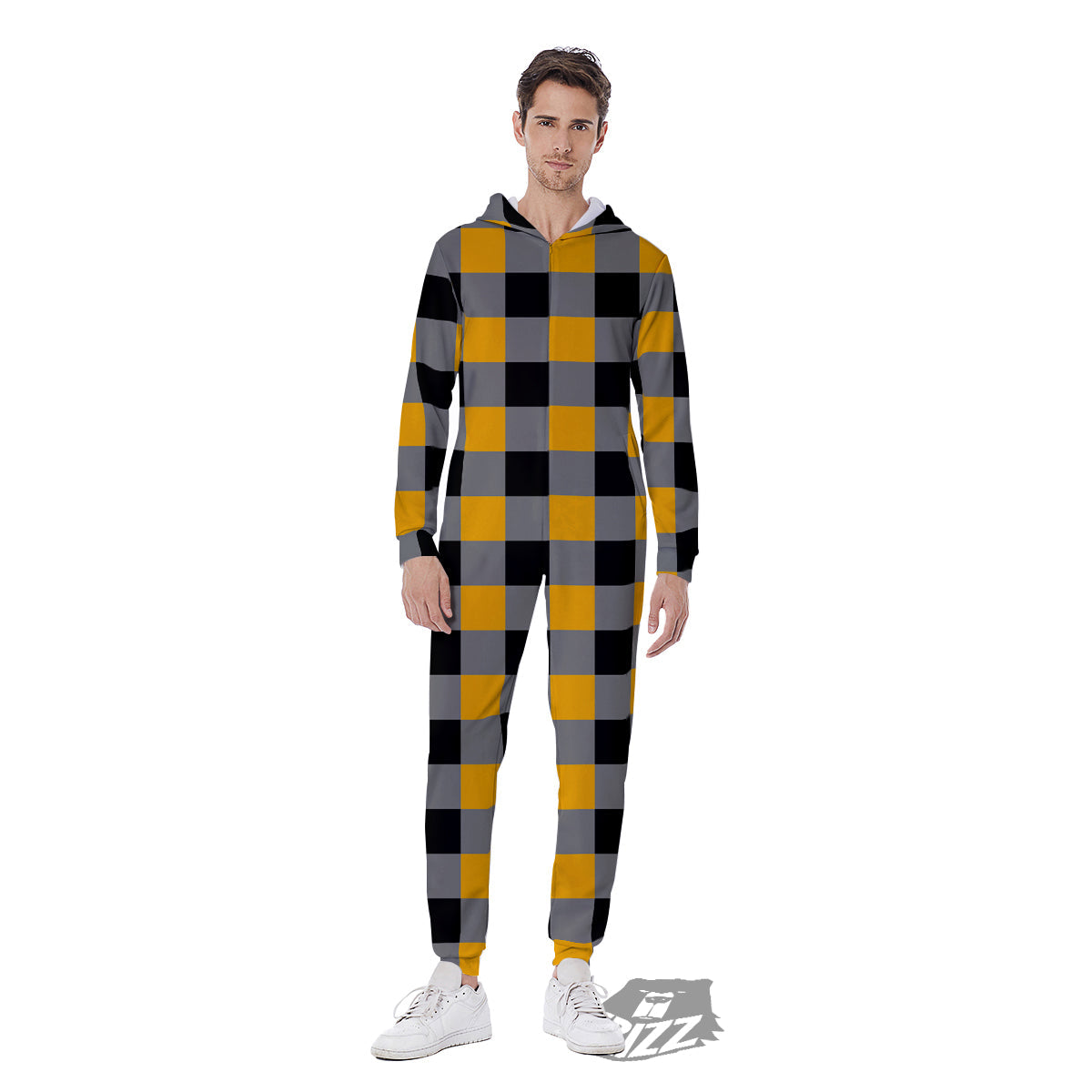 Check Yellow And Black Print Pattern Men's Jumpsuit-grizzshop