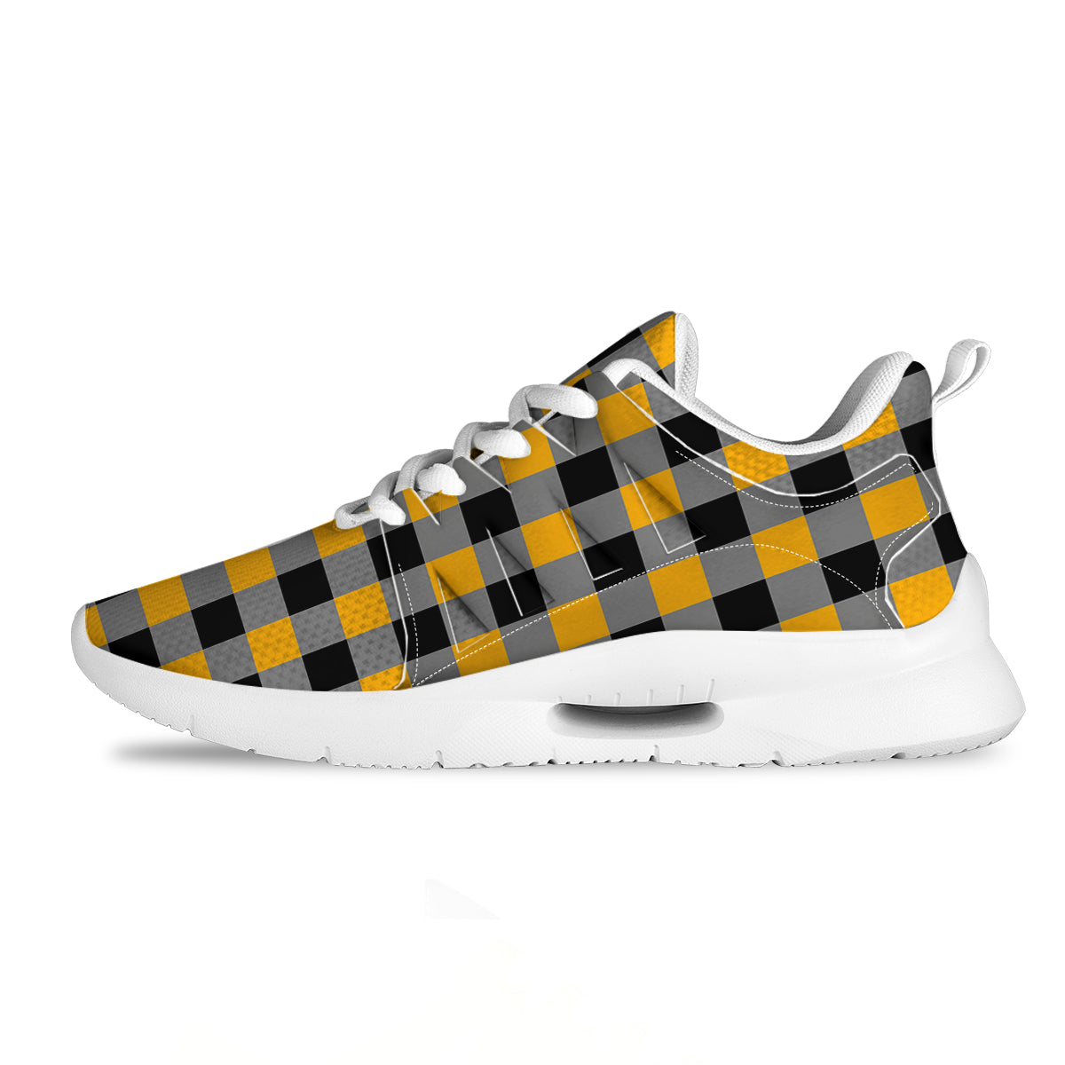 Check Yellow And Black Print Pattern Tennis Shoes-grizzshop