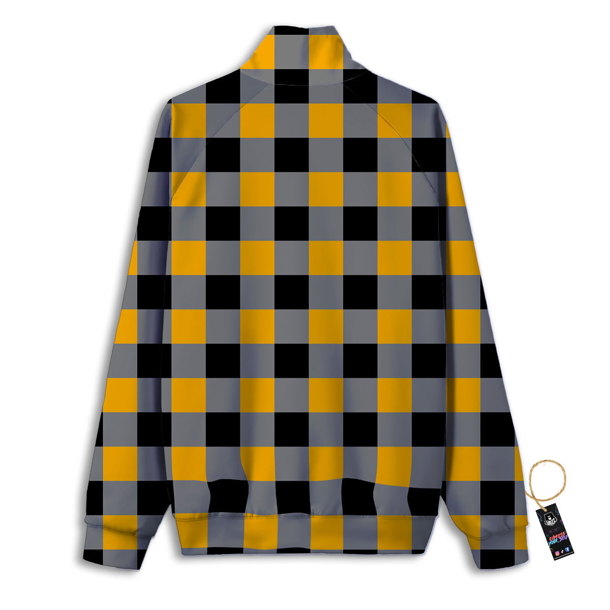 Check Yellow And Black Print Pattern Track Jacket-grizzshop