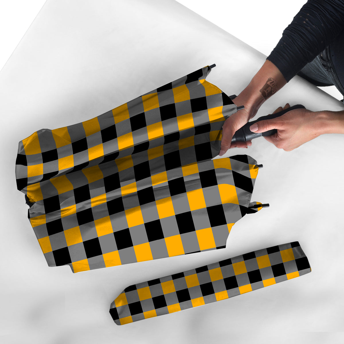 Check Yellow And Black Print Pattern Umbrella-grizzshop