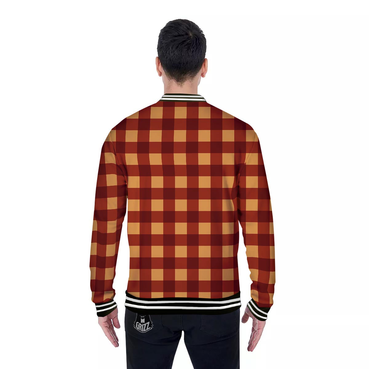 Check Yellow And Red Print Pattern Baseball Jacket-grizzshop