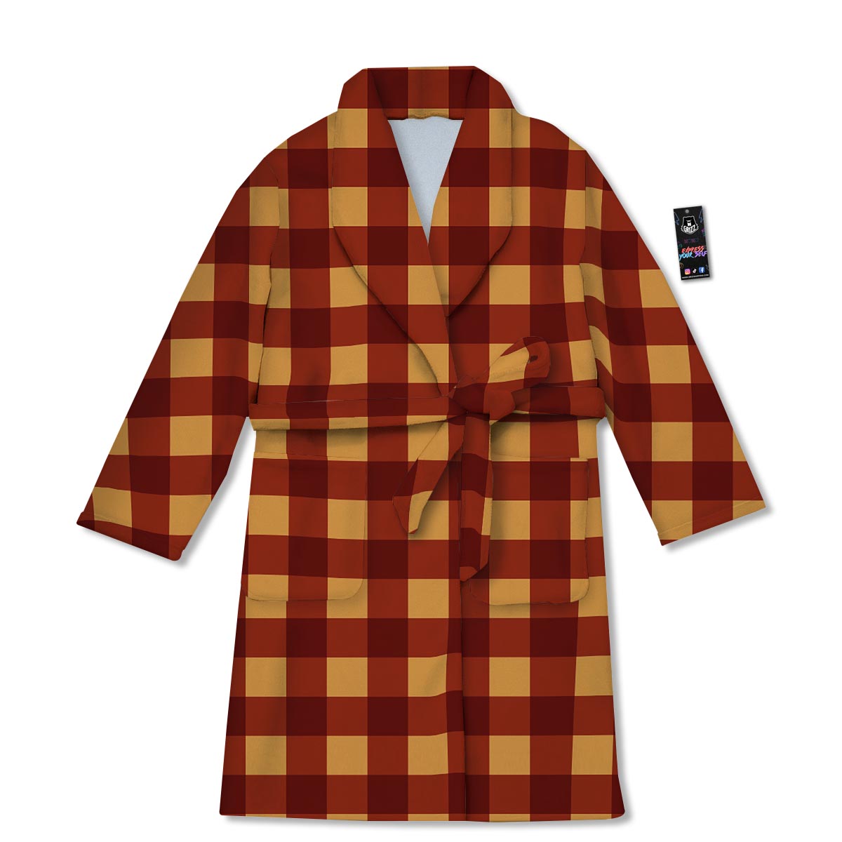 Check Yellow And Red Print Pattern Bathrobe-grizzshop