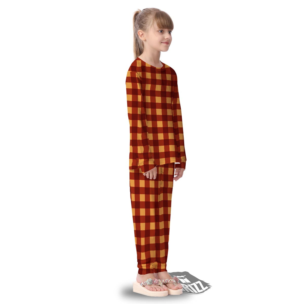 Check Yellow And Red Print Pattern Kid's Pajamas-grizzshop