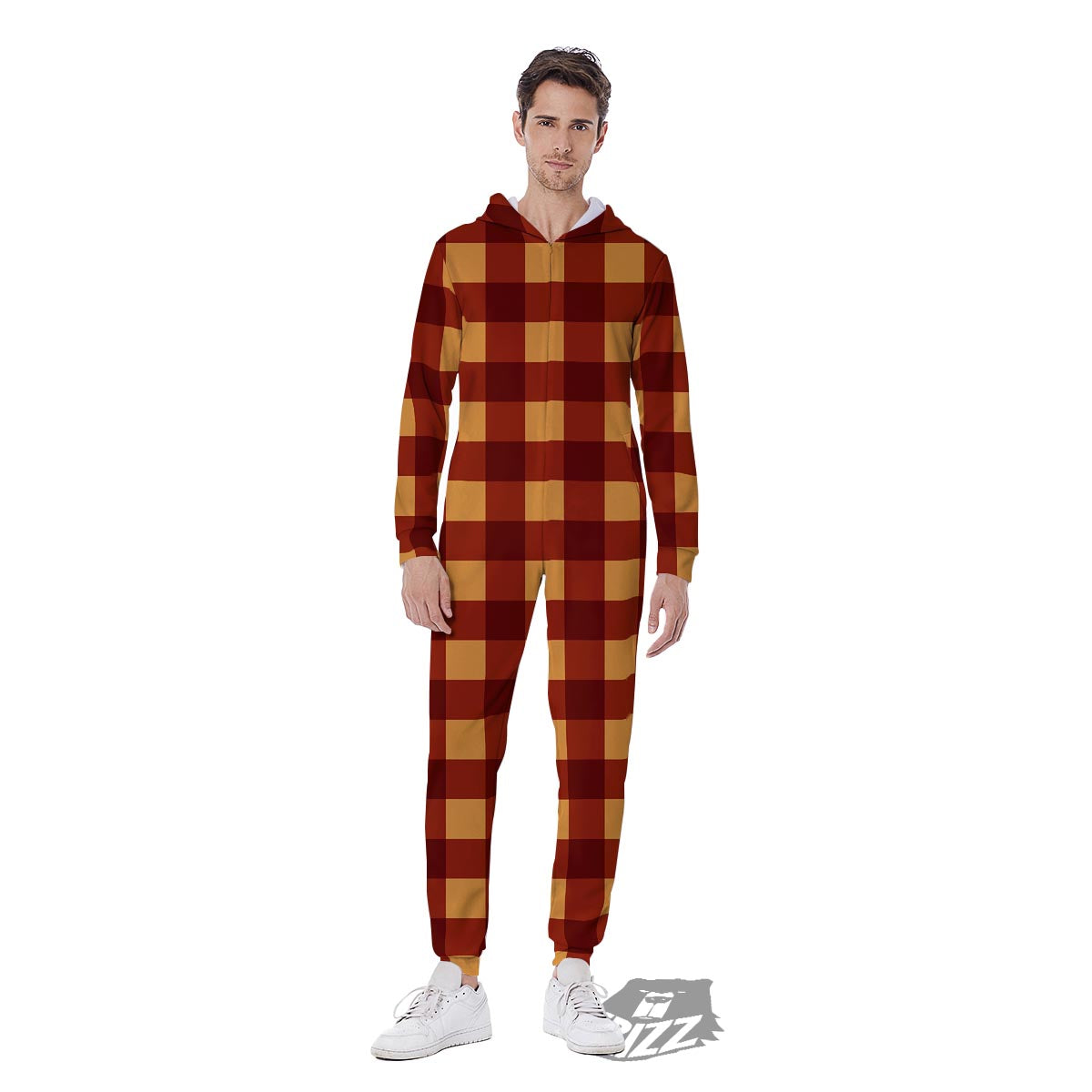 Check Yellow And Red Print Pattern Men's Jumpsuit-grizzshop