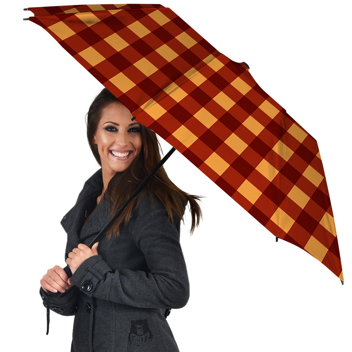 Check Yellow And Red Print Pattern Umbrella-grizzshop