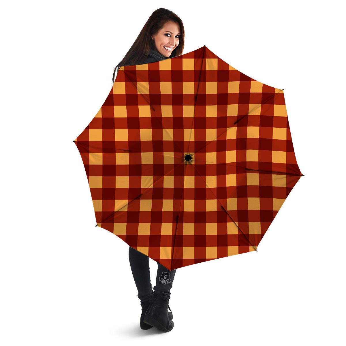 Check Yellow And Red Print Pattern Umbrella-grizzshop