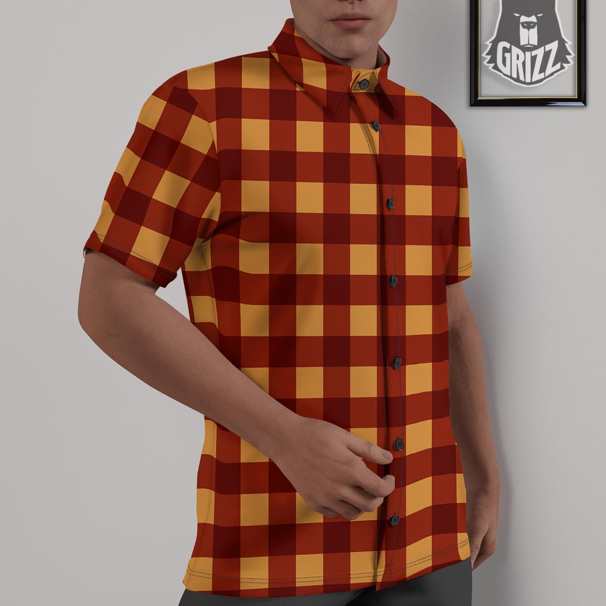 Check Yellow And Red Print Pattern Untucked Shirts-grizzshop