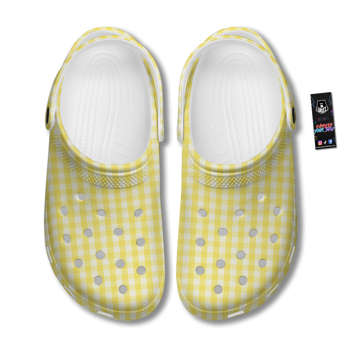Check Yellow And White Print Pattern Clog-grizzshop