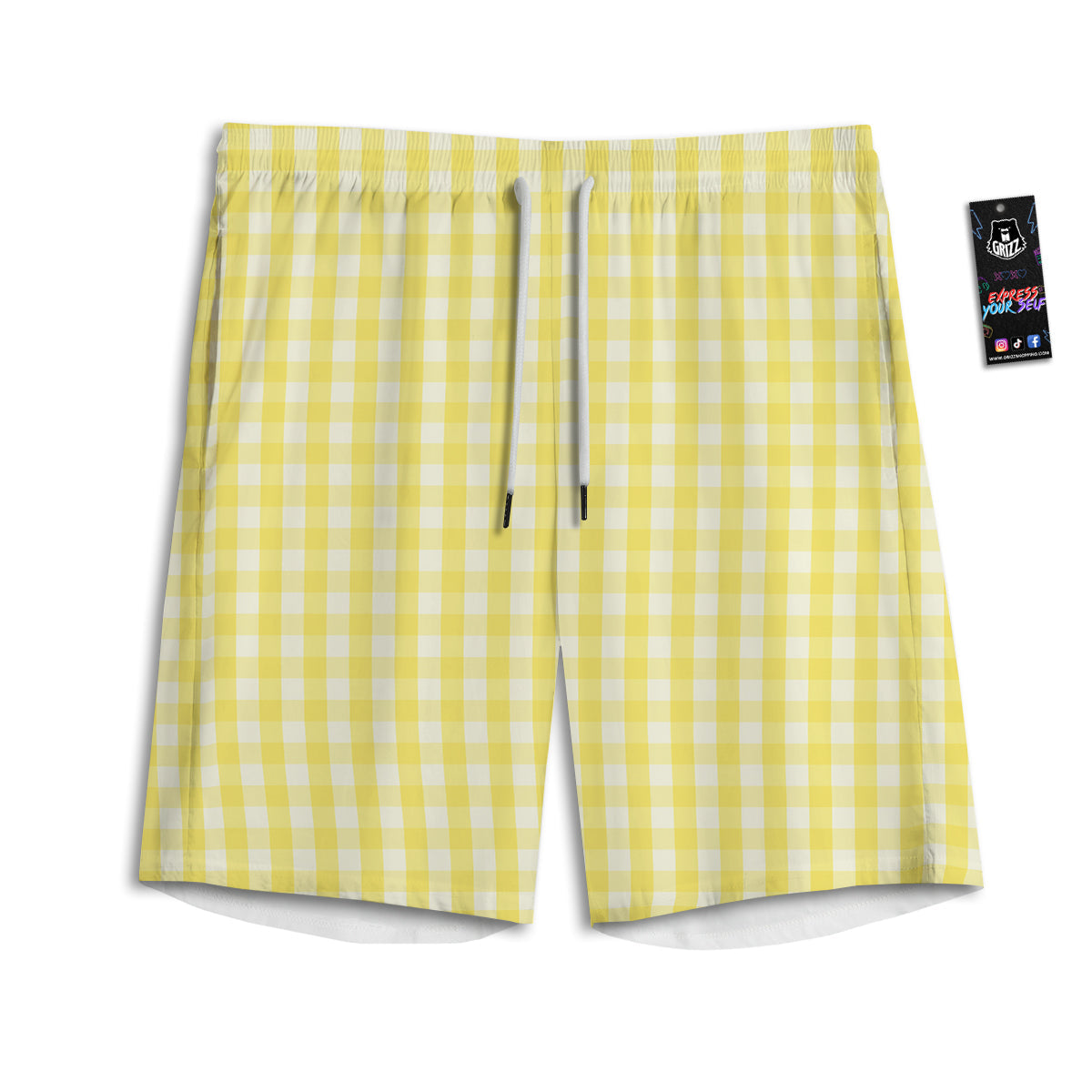 Check Yellow And White Print Pattern Men's Athletic Shorts