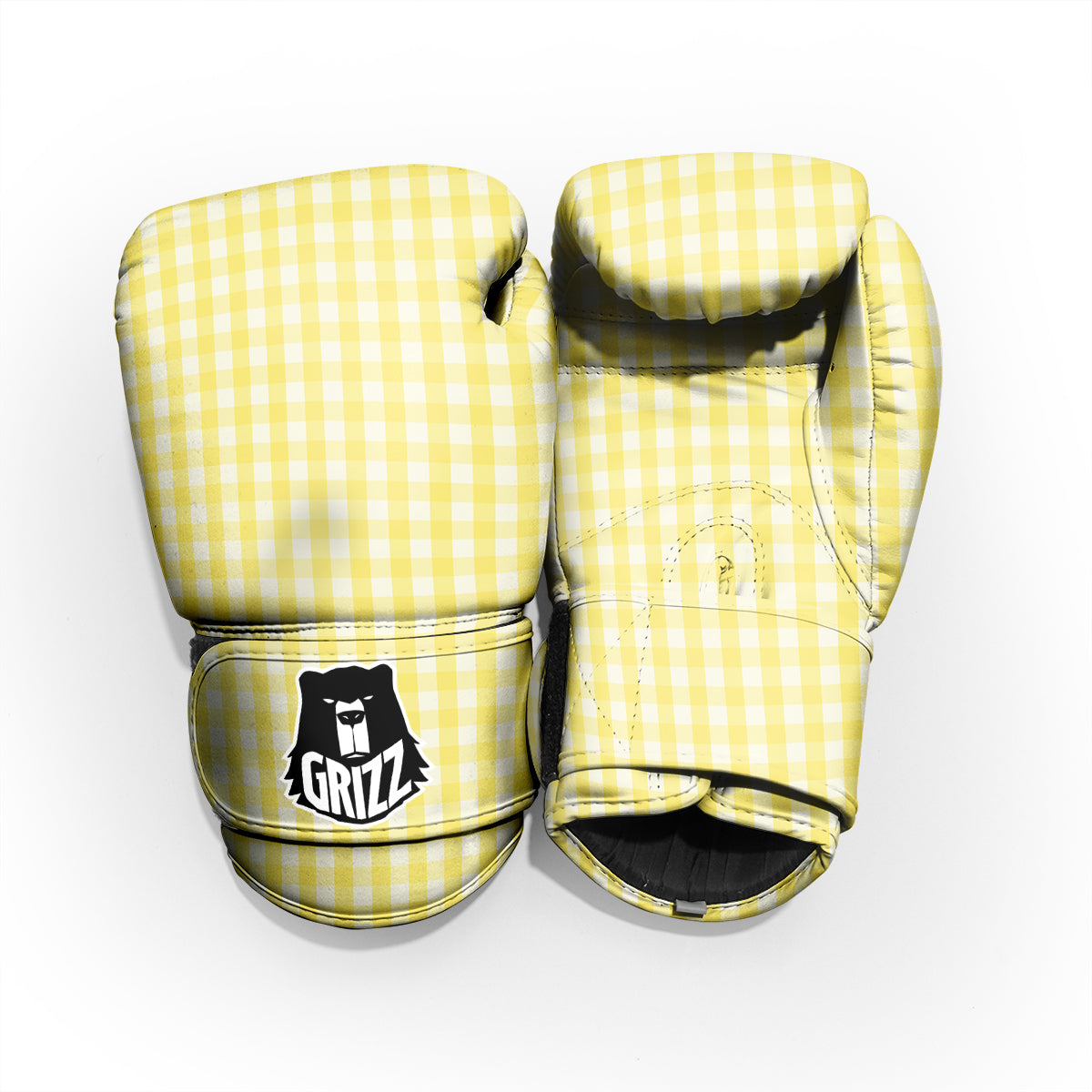 Check Yellow And White Print Pattern Pro Boxing Glove
