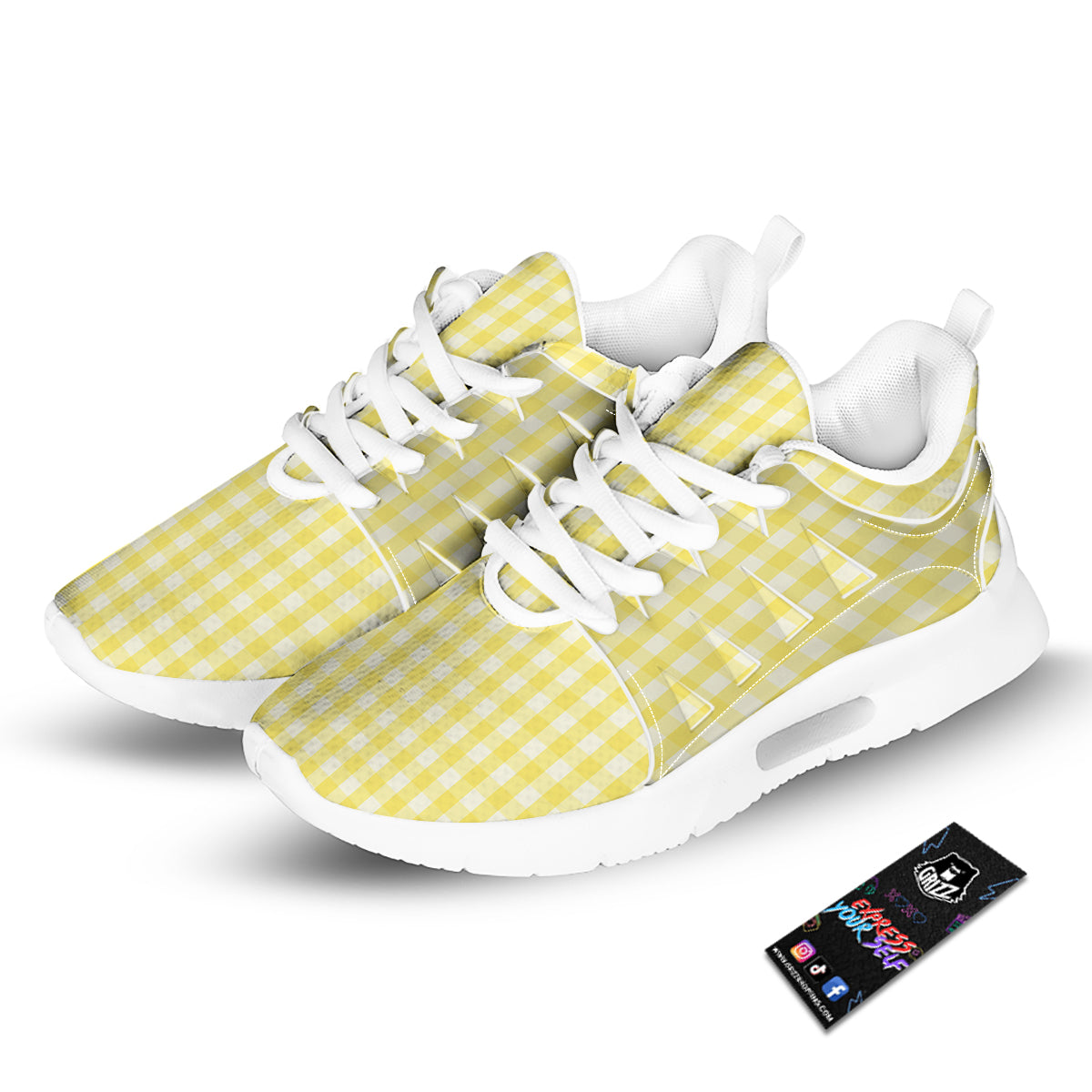 Check Yellow And White Print Pattern Tennis Shoes-grizzshop