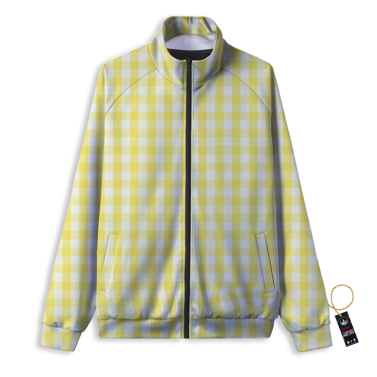 Check Yellow And White Print Pattern Track Jacket-grizzshop