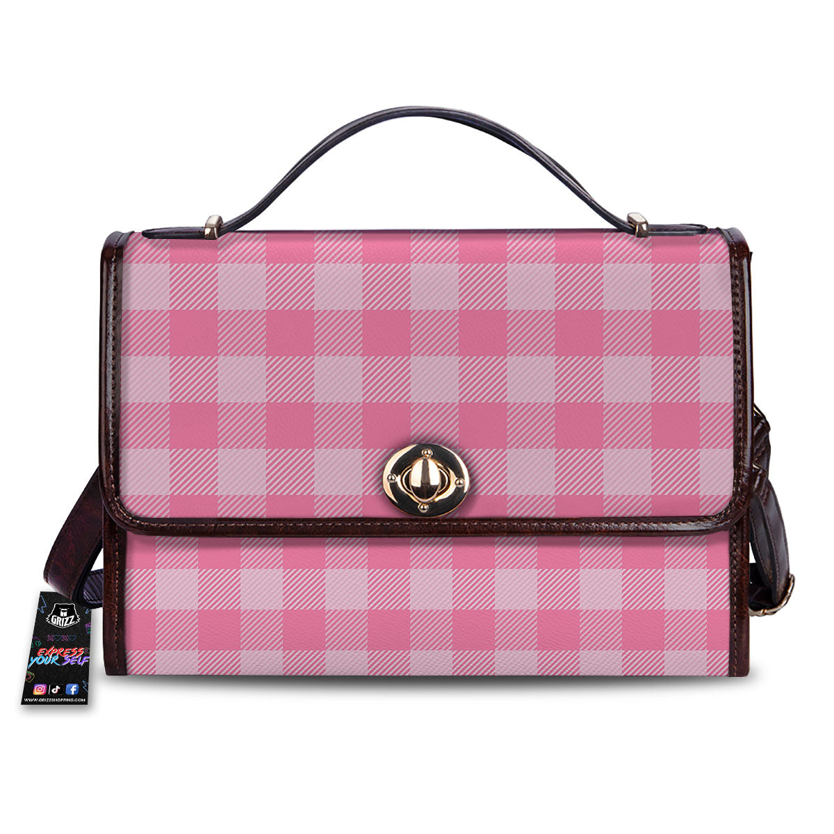 Check Pink Print Pattern Women's Satchel Bag