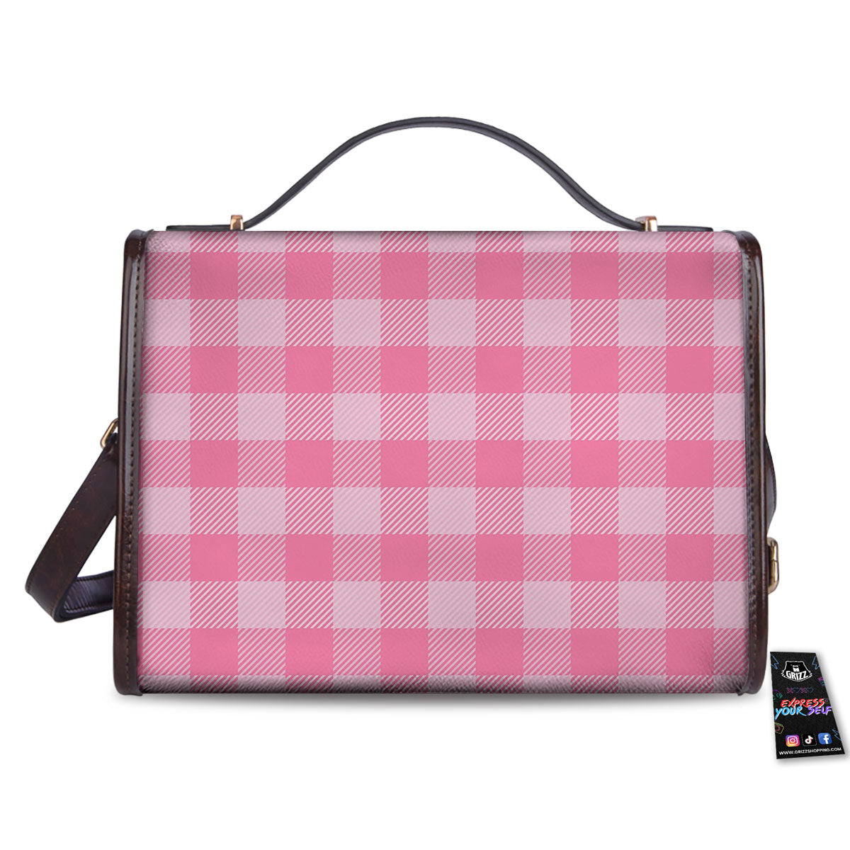 Check Pink Print Pattern Women's Satchel Bag
