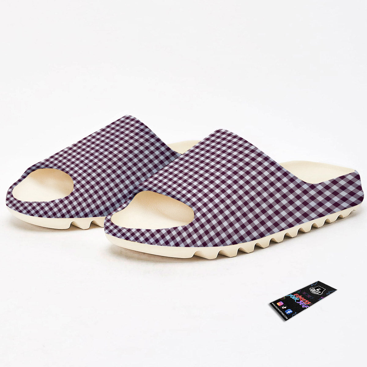 Check White And Burgundy Print Pattern Sandals-grizzshop