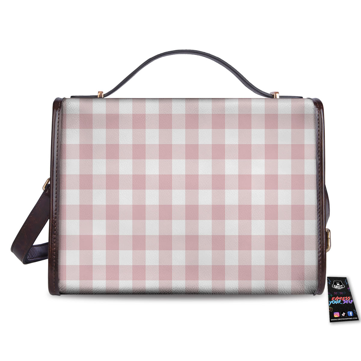 Check White And Pink Print Pattern Women's Satchel Bag