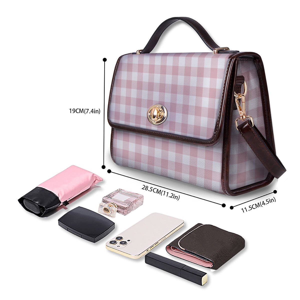 Check White And Pink Print Pattern Women's Satchel Bag