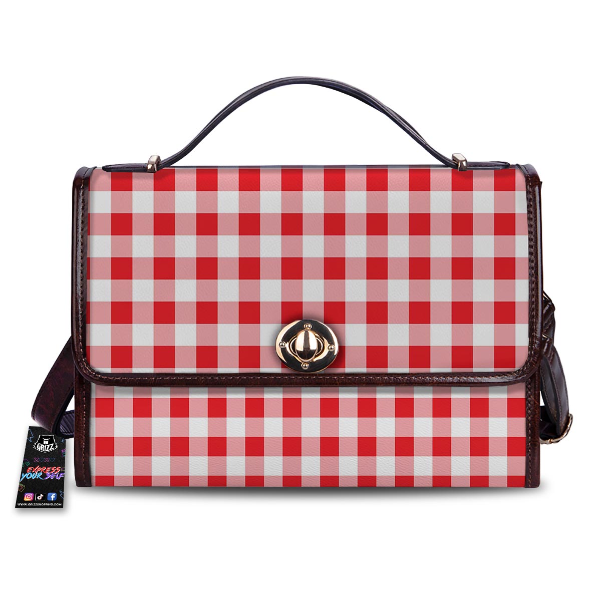 Check White And Red Print Pattern Women's Satchel Bag