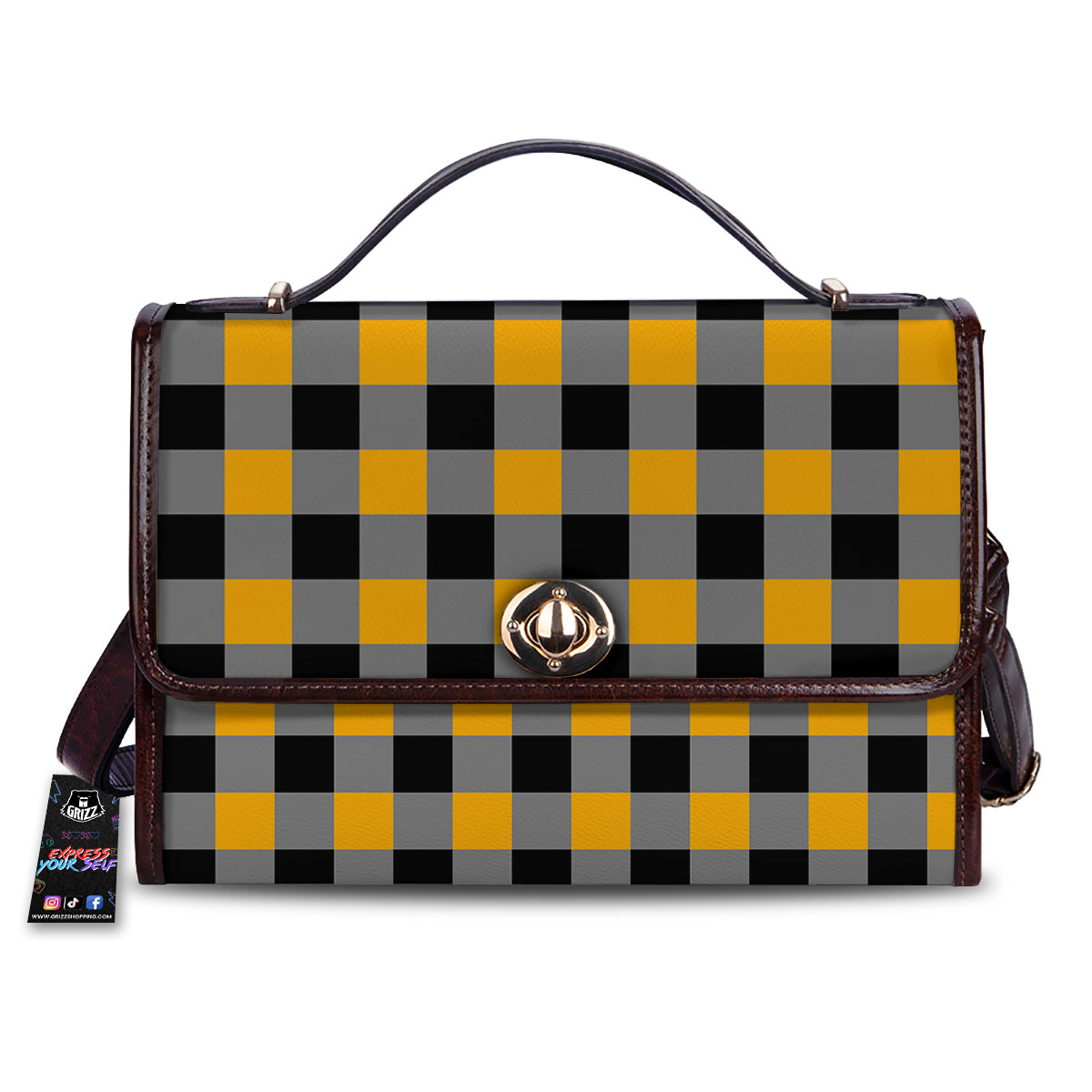 Check Yellow And Black Print Pattern Women's Satchel Bag