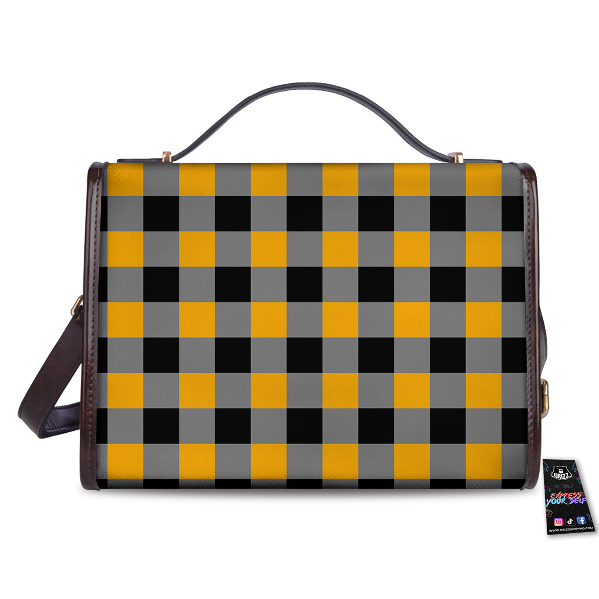 Check Yellow And Black Print Pattern Women's Satchel Bag