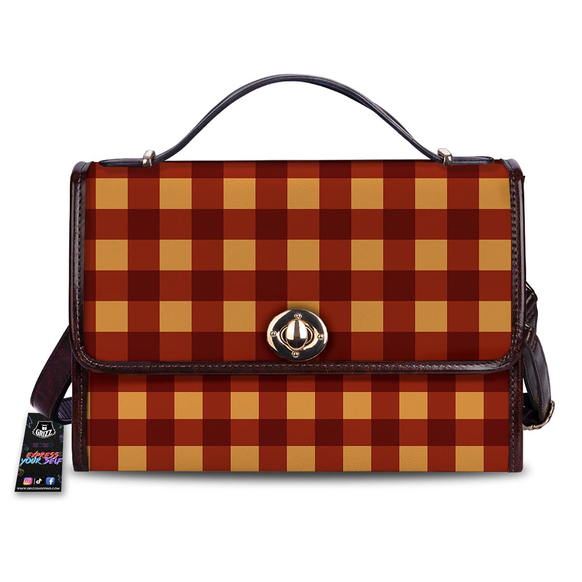 Check Yellow And Red Print Pattern Women's Satchel Bag
