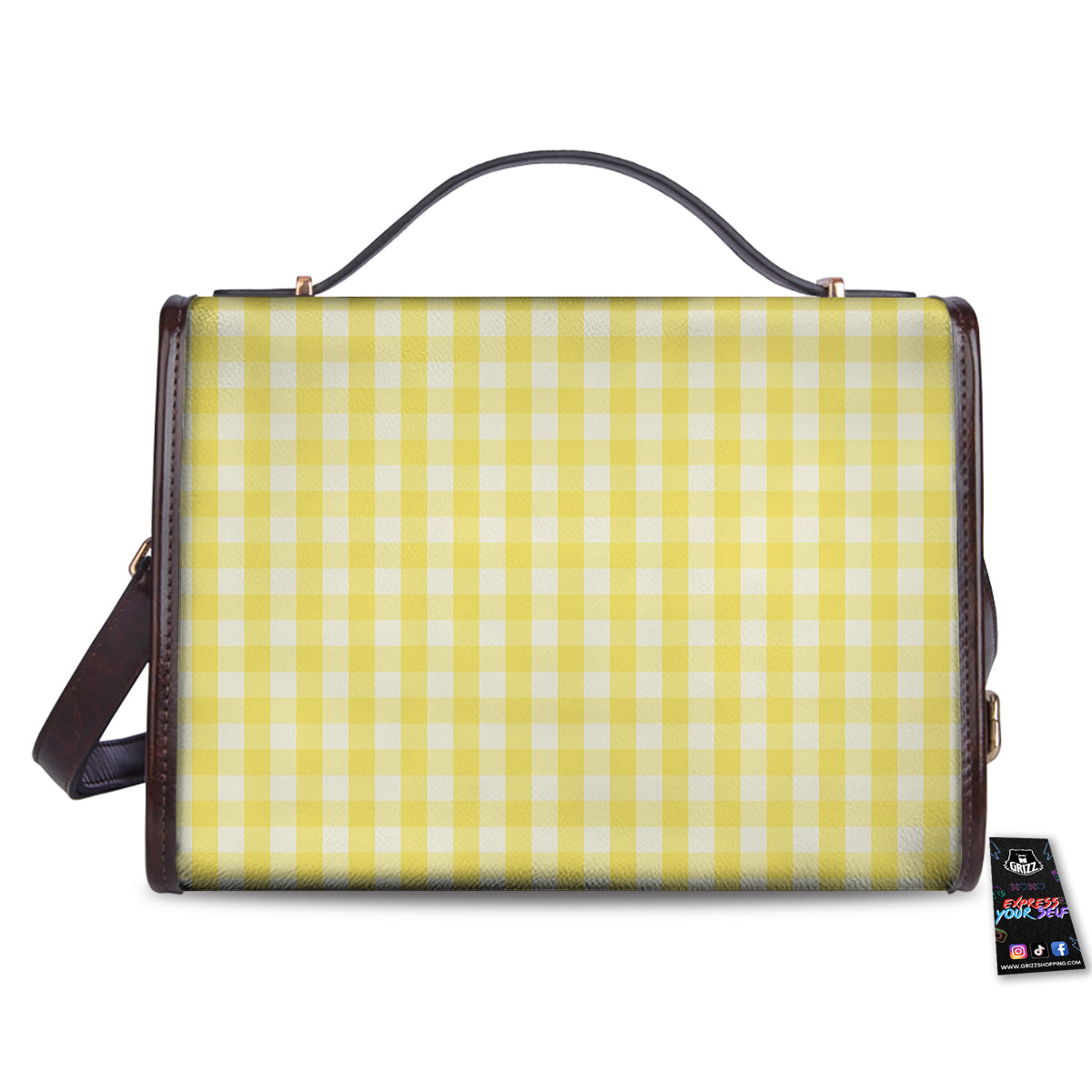 Check Yellow And White Print Pattern Women's Satchel Bag